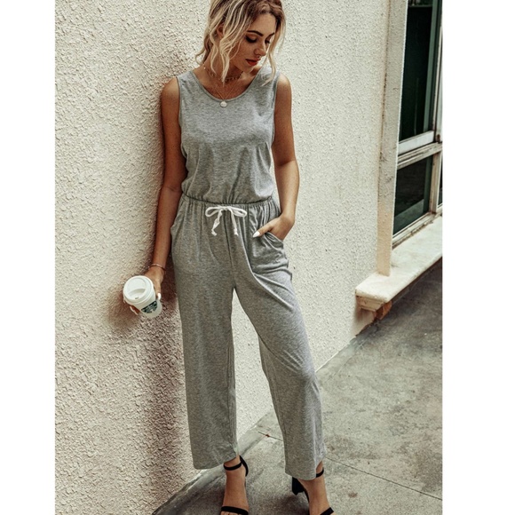 Casual Drawstring Waist Black Jumpsuit - Picture 9 of 9